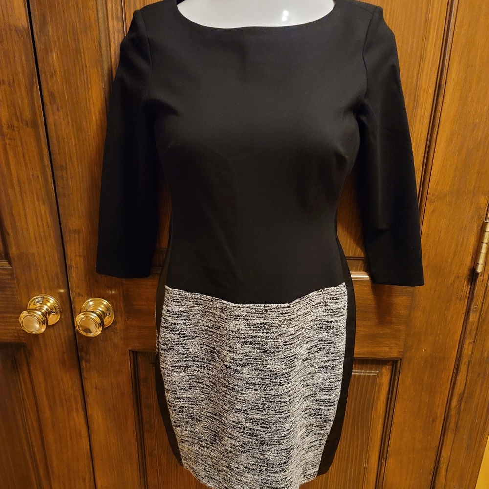 Ralph Lauren Black and White Tweedish Faux Leather Dress Size 6P P2P 16.5 L 26